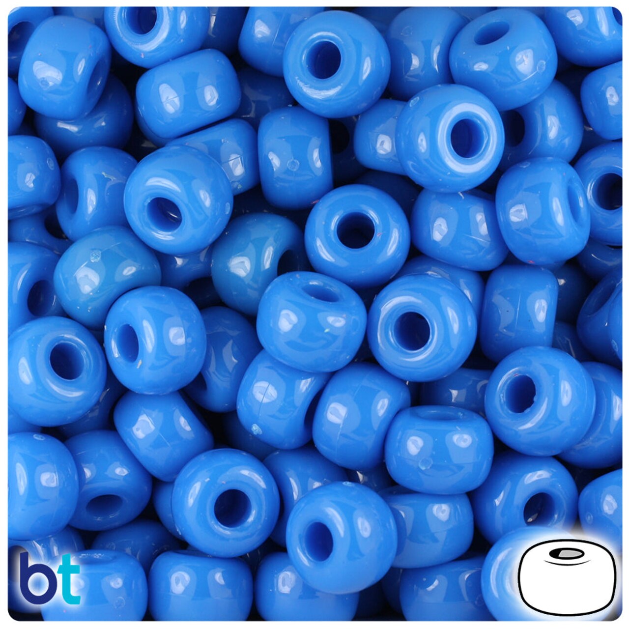 BeadTin True Blue Neon Bright 11mm Large Barrel Plastic Pony Beads (250pcs)